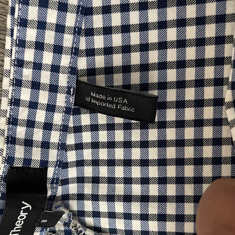 Theory Blue & White Gingham Cropped Pants - Picture 3 of 10